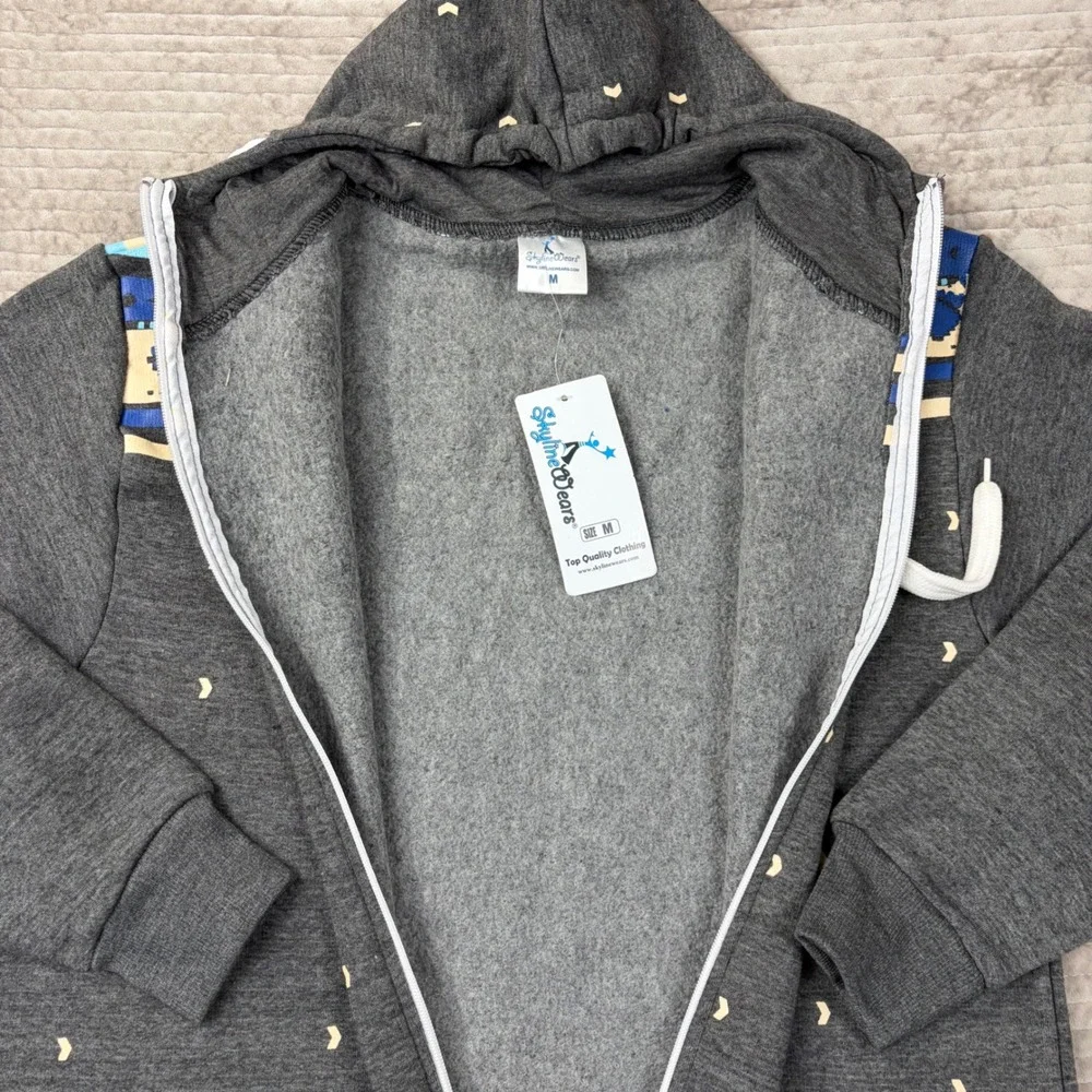 SkylineWears Mens Hooded Jumpsuit Charcoal Gray Tribal Geometric‎ Print Size M